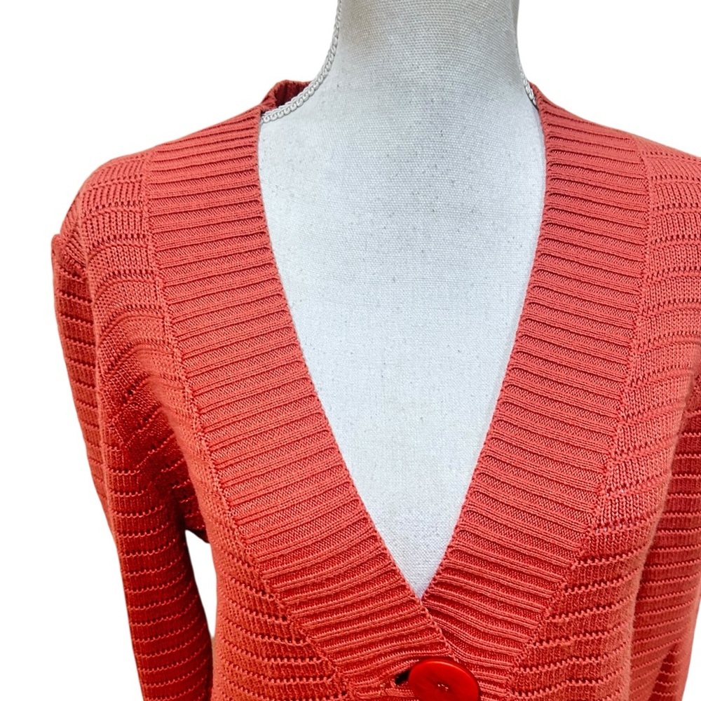 Talbots Brick terracotta boyfriend big button Cardigan knit Sweater italy medium - Picture 5 of 11